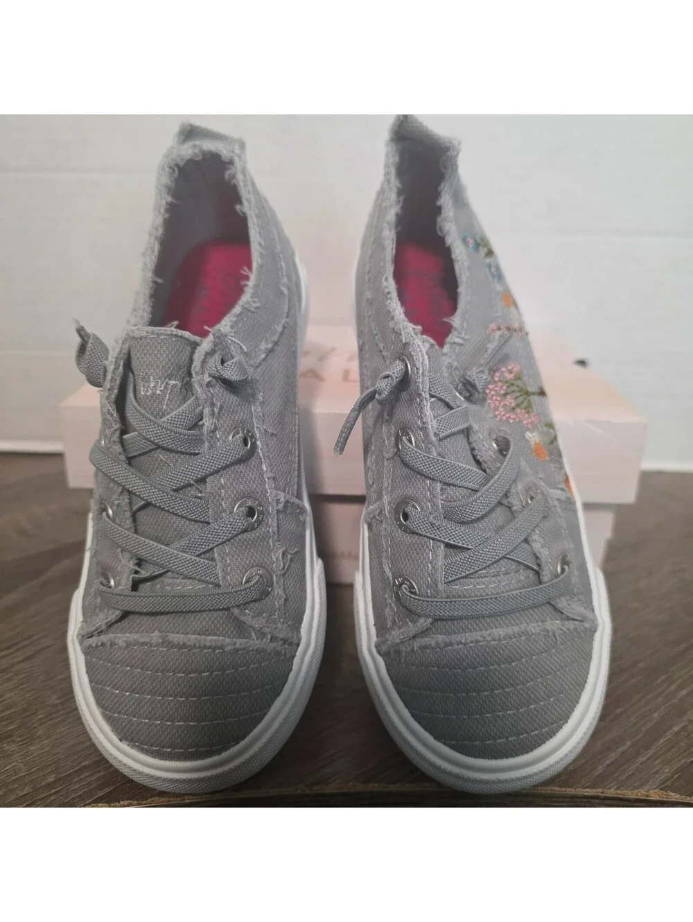 Blowfish Malibu Fog Gray Smoked Canvas Sneakers with Floral